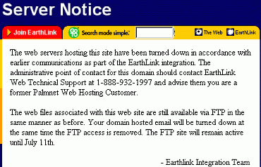 Server Notice from EarthLink